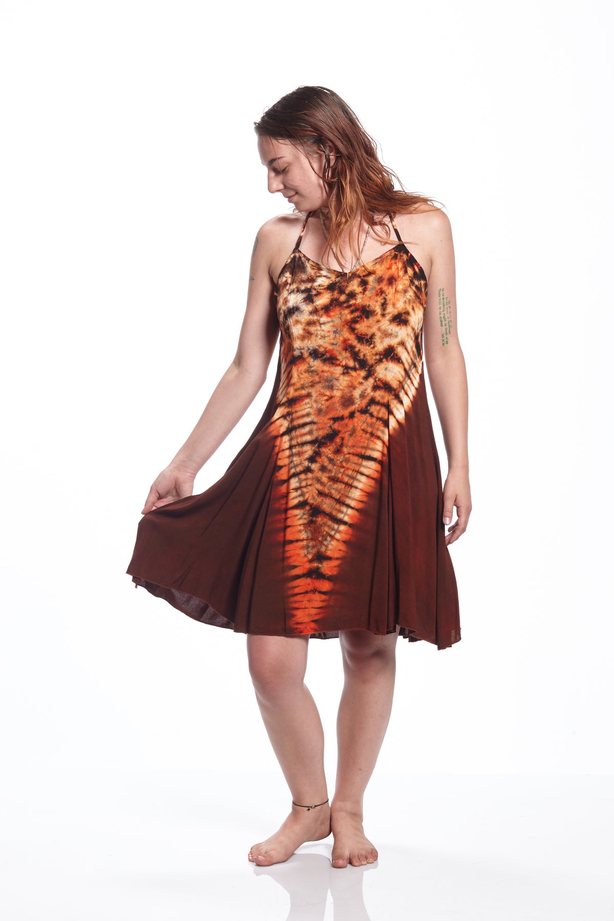 Short Spaghetti Strap Burn Orange V-down